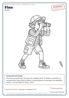 Vista previa de un dibujo para colorear: Finn dibujado a líneas con una declaración de un testigo