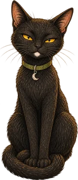 Alva, la gata negra, está sentada junto al código de detective.